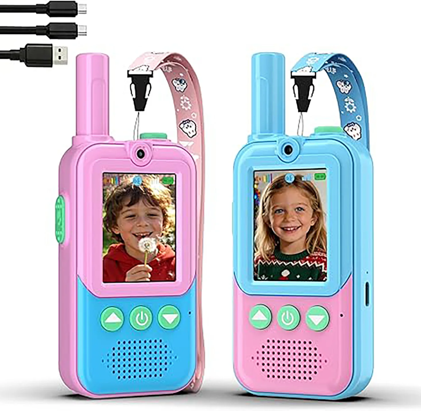 Rechargeable Kids Video Walkie Talkies 2 Pack, with HD Camera and Voice Changer, Outdoor Camping Toy Birthday Gift for 3-12