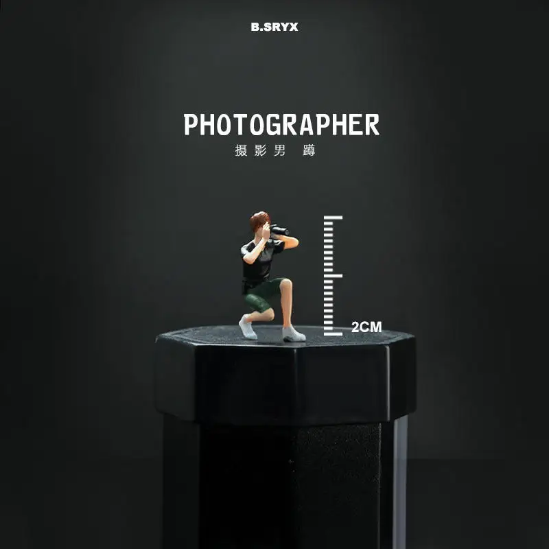 Modelo de figura de fotógrafo em escala 1:64 - Estatueta humana em miniatura para tiro macro 3D e combinação de cena de mesa de areia