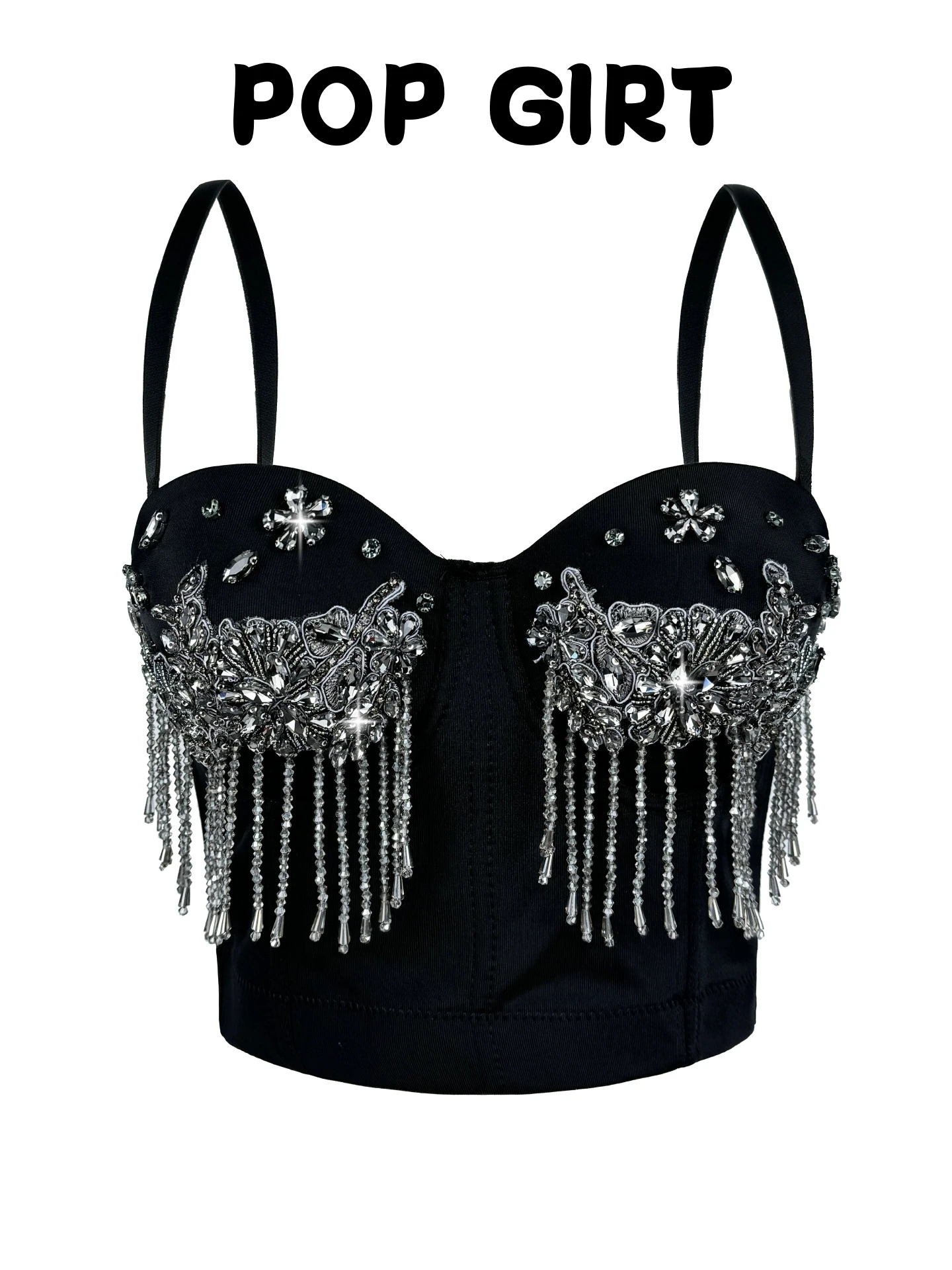 

Csole Handmade Beaded Fibone Crop Top Strap Vest Outerwear with Chest Pad Tube Top ort Length Other Material Women's Vest