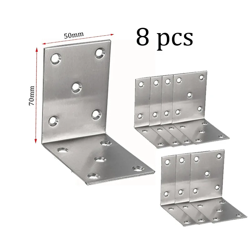 

8Pcs Corner Brackets Corner Braces L Type Thick Stainless Steel Corner Code 90 Degree Shelf Bracket Furniture Link Code Daily