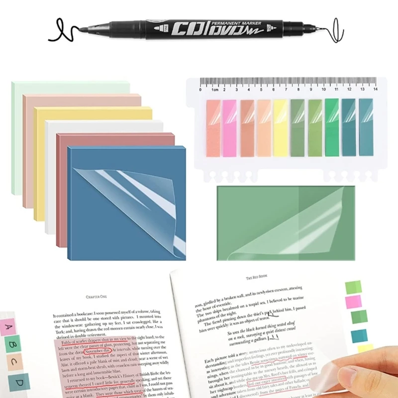 550Sheets Clear Sticky Notes Colored Index Tabs Page Marker and Marker Set, for Bible Book Annotation Reading Journaling