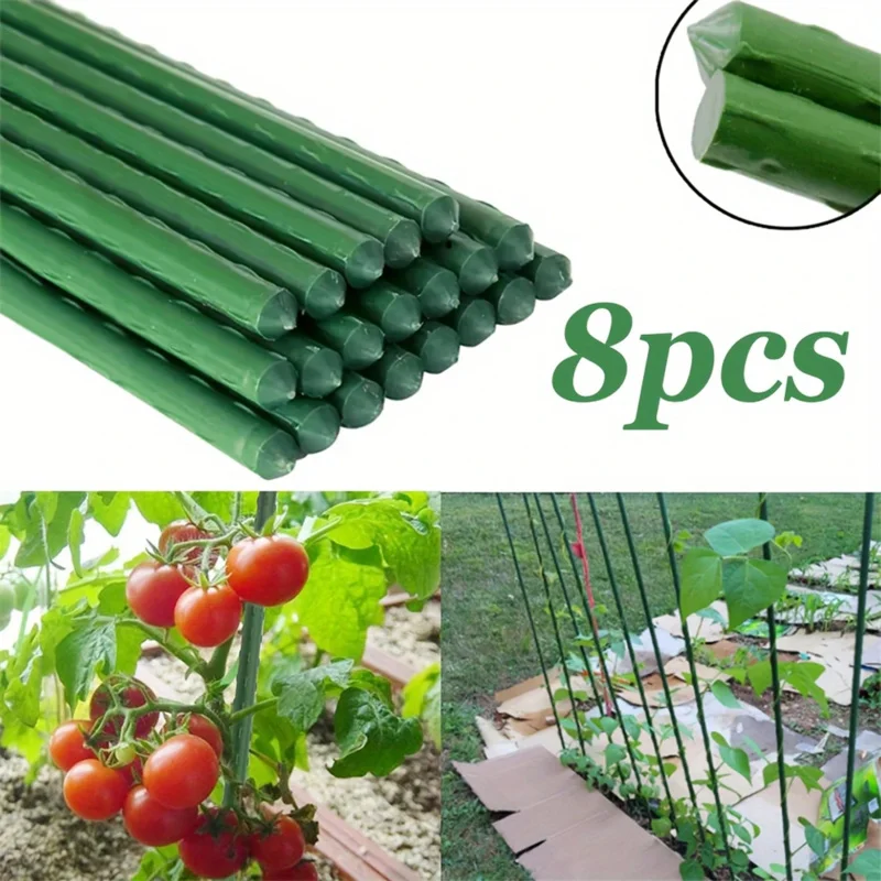 8Pcs Garden Stakes Coated Steel Plant Pole For Fixing Trees And Plants, Tomato Sticks Supports For Potted, Yard Plant Support