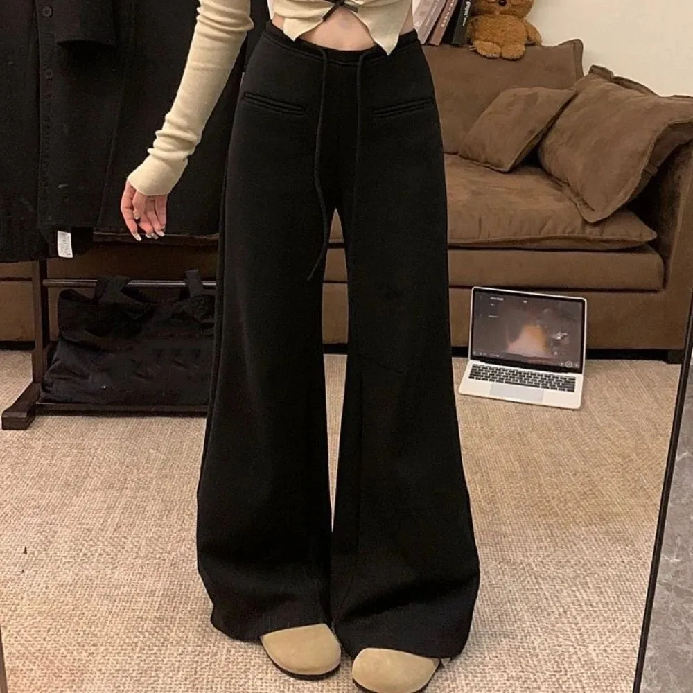 

Soft Drawstring Straight Leg Pants High Waist Loose Casual Pants Women Workout Trousers Autumn Wide Leg Pants Female