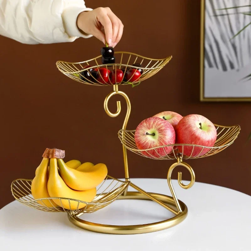 Creative Simple Three-layer Fruit Tray Groceries Fruit Vegetable Basket Bracket Decoration Fruit Bowl Storage Rack Black Gold