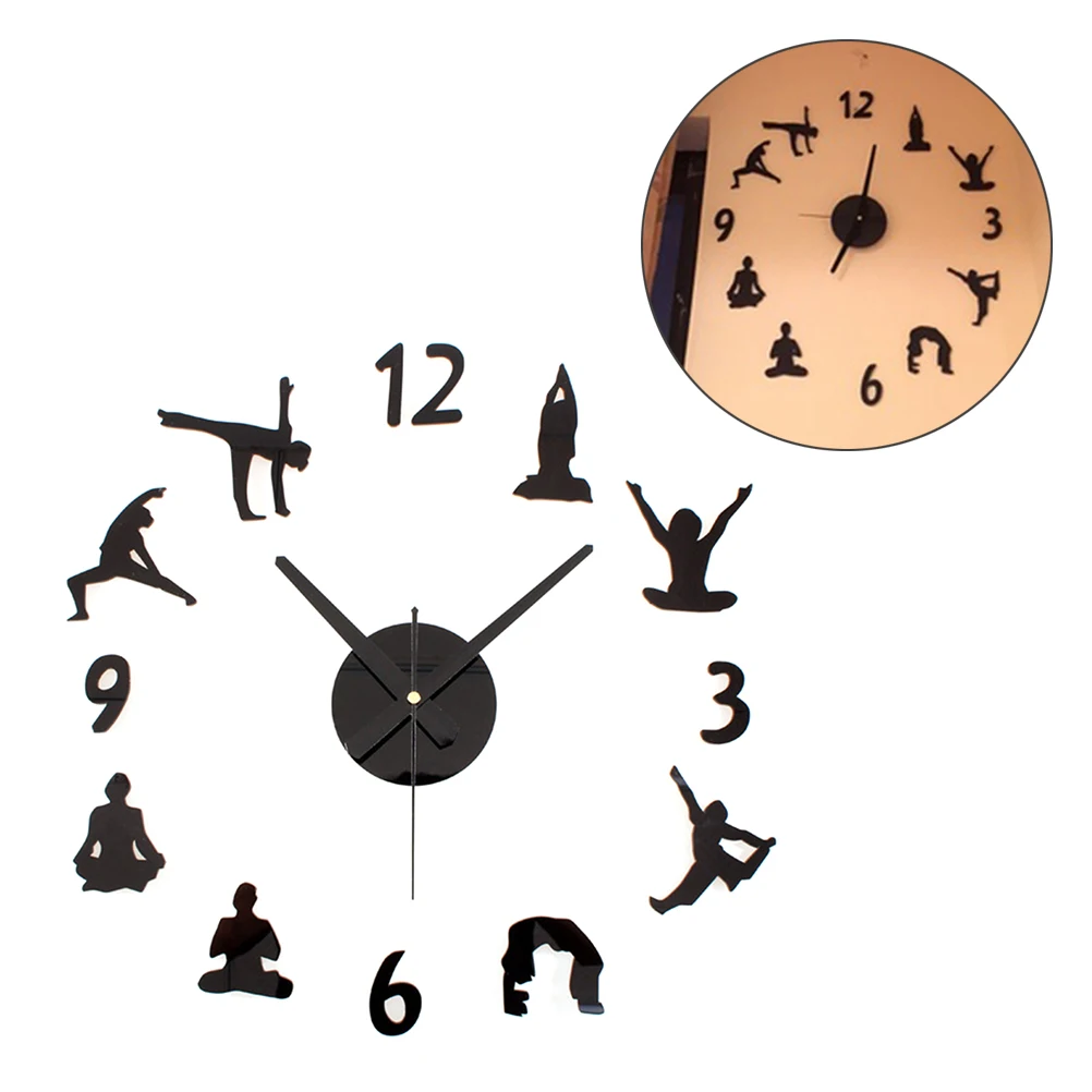

Creative Yoga Pattern Wall Clock Modern Design Big DIY Clocks Wall Watch Wall Sticker Home Decor (Black)
