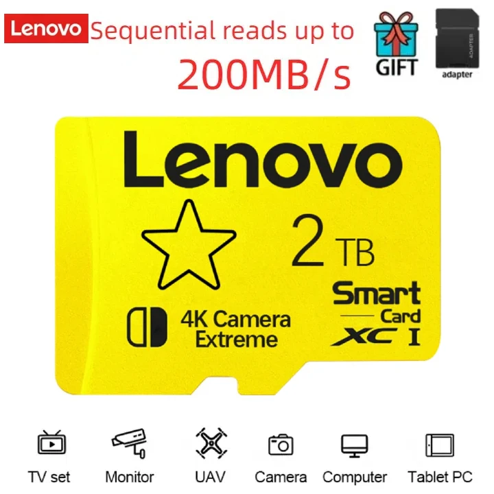 Lenovo 2TB 1TB Micro TF/SD Card classe 10 SD Card 256GB scheda di memoria 128GB 512GB TF Card Mini Card veloce per fotocamere/tablet/Drone