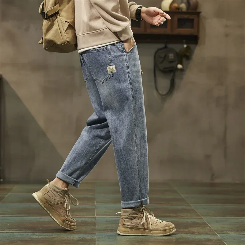 

Add Fleece Cargo Jeans Men Y2k Pants Teachwear Autumn Winter Korean Pants Casual Japanese Denim Trousers