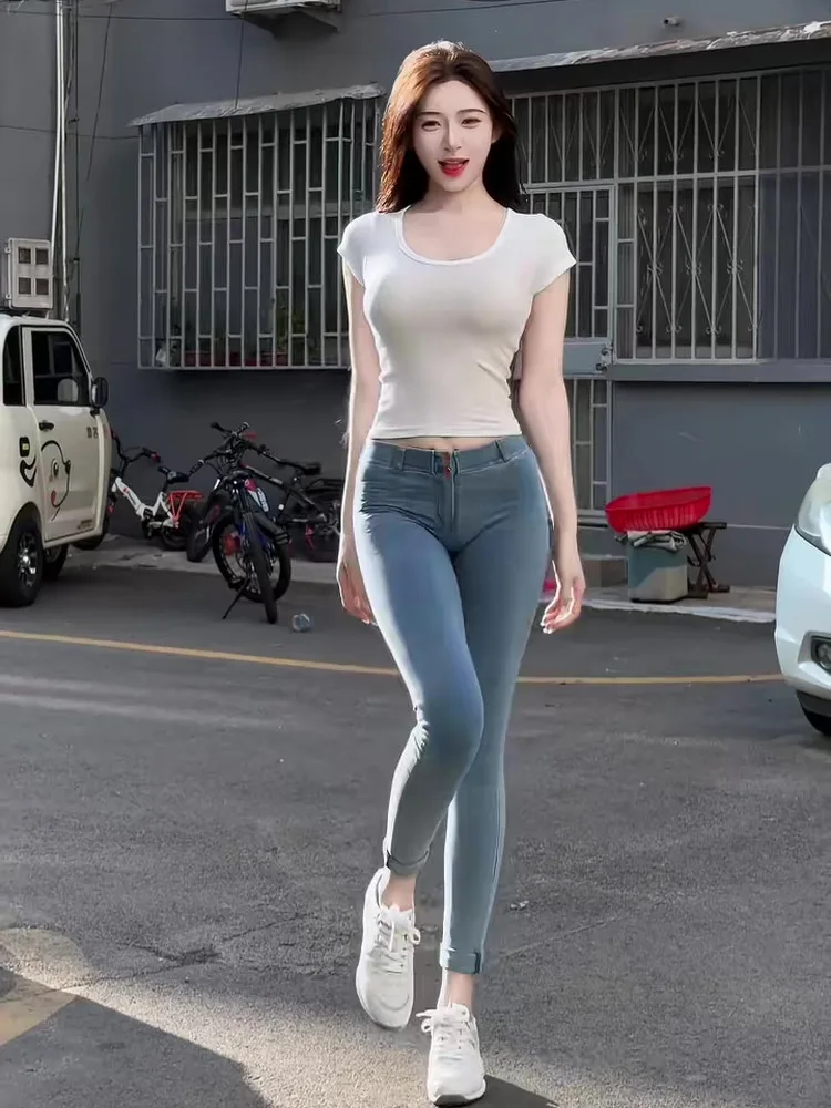 Sexy Low Waist Super Elastic Peach Butt Denim Jeans Women's Tight Fit Stretchy Nine Point Slimming Capri Pants Autumn New Arr...