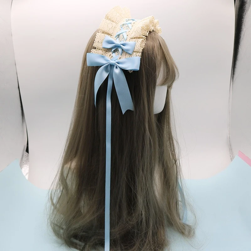 น่ารัก Bowknot Sweet Lolita ลูกไม้ดอกไม้ผม Hoop อะนิเมะแม่บ้าน COSPLAY Headband Headwear ญี่ปุ่นอุปกรณ์เสริมผม