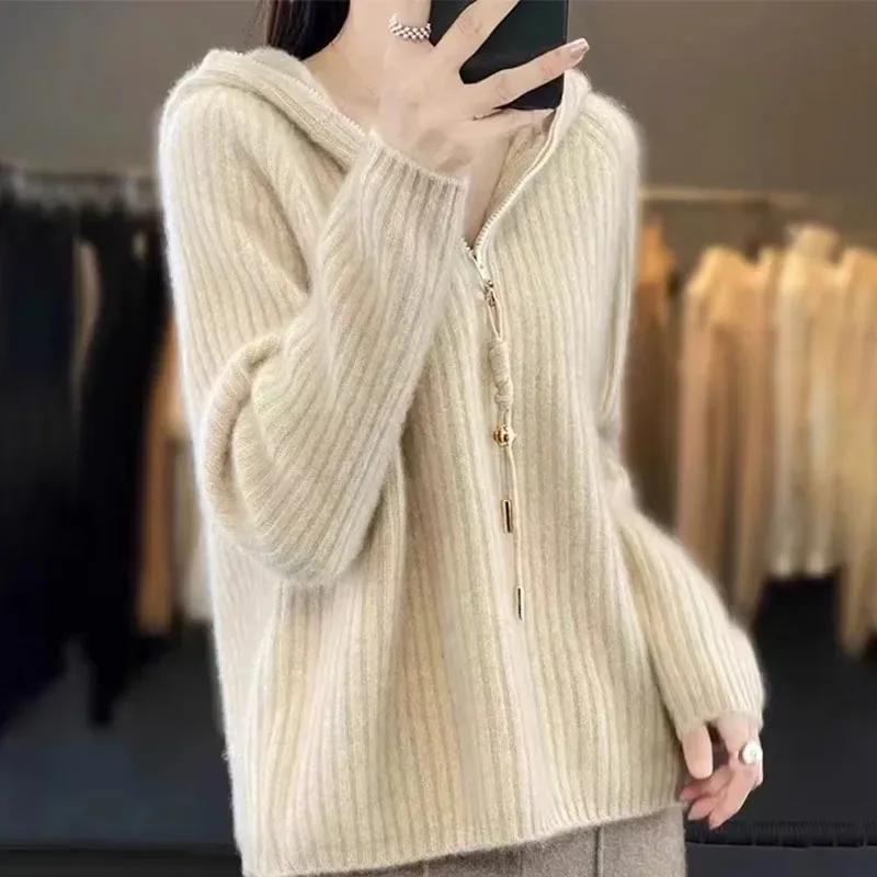 Autumn/Winter Sweater Women Hoodie Loose Casual Zipper Half Open Collar Pullovers Cashmere Supple Knit Top Solid Color Big Size