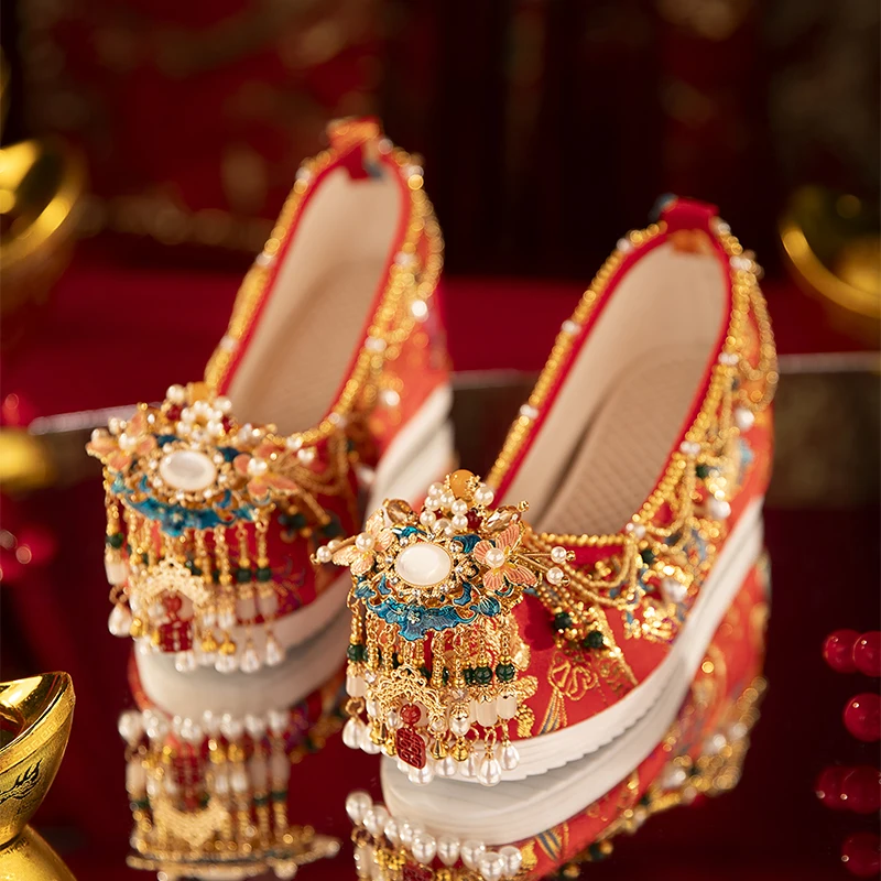 High Quality Handmade Wedding Shoes Women's Ancient Style Beaded High-End Chinese Han Clothing Xiuhe