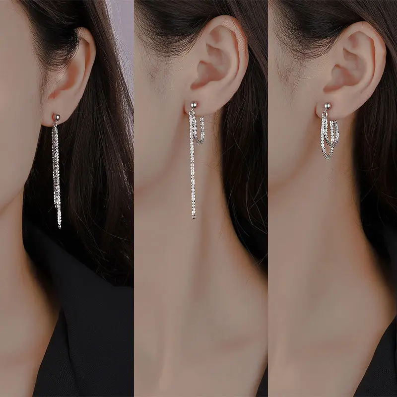 

Стерлингового серебра S925, сверкающие висячие серьги с кисточками в виде звездной ночи, роскошные романтические милые ювелирные изделия, подарок для женщин