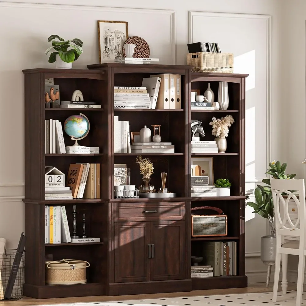 

70"Tall Bookshelves and Bookcases with Doors Large Bookshelf with Drawers, Farmhouse Bookcase with Storage Cabinet.