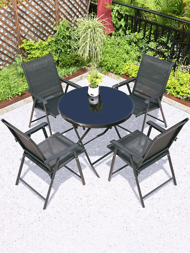 Yuanmao Outdoor Table and Chair Foldable Balcony Tea  and Chair Combination Balcony  Small Tea Table O