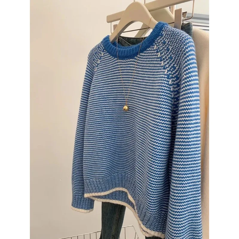 

Женский свитер Klein в синюю полоску большого размера Ne Soft Cozy Long Sve, подходящий для верхней одежды и многослойного дизайна