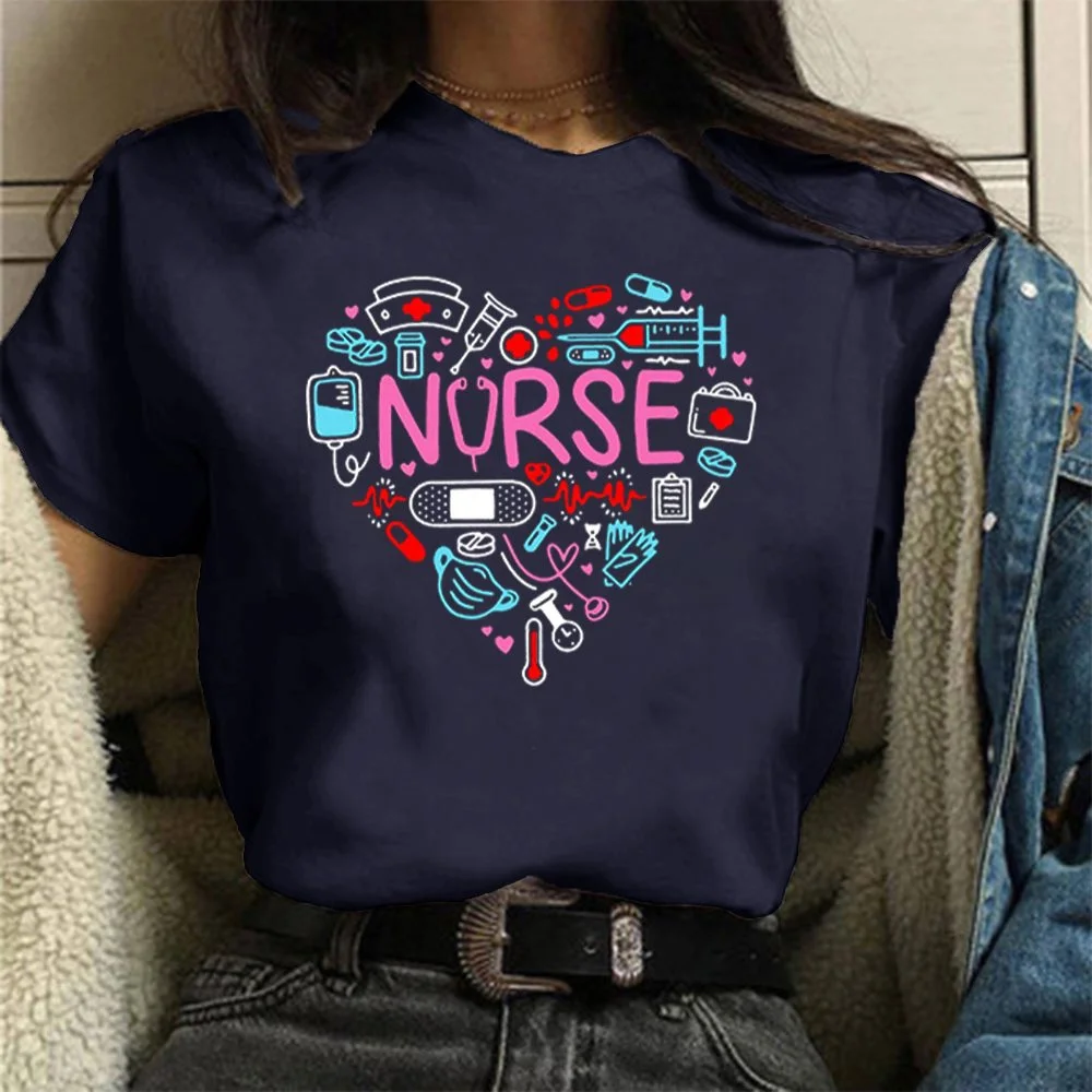 Fashion International Nurses\' Day Nurse Love Print T Shirts Women Summer Cool Short Sleeve Ladies Crew Neck Harajuku Tops