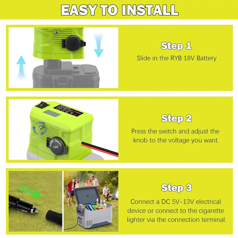 

Voltage Reducer Transformer for Ryobi 18V Li-ion Battery Power Wheel Adapter 18V to12V Step Down Converter for Car Appliances