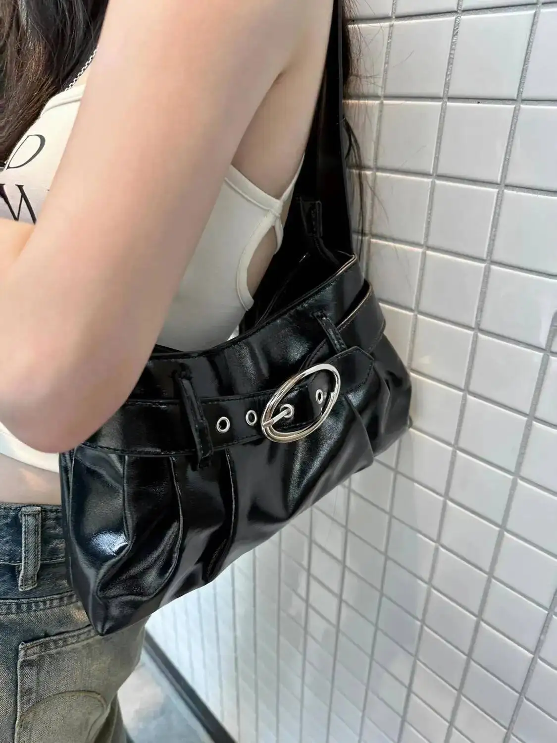 

Bloom Sweet Cool Black Y2k Handbag Wallet Women Fashionable Pu Leather Shoulder Bags Female Versatile Underarm Bag 2025 New