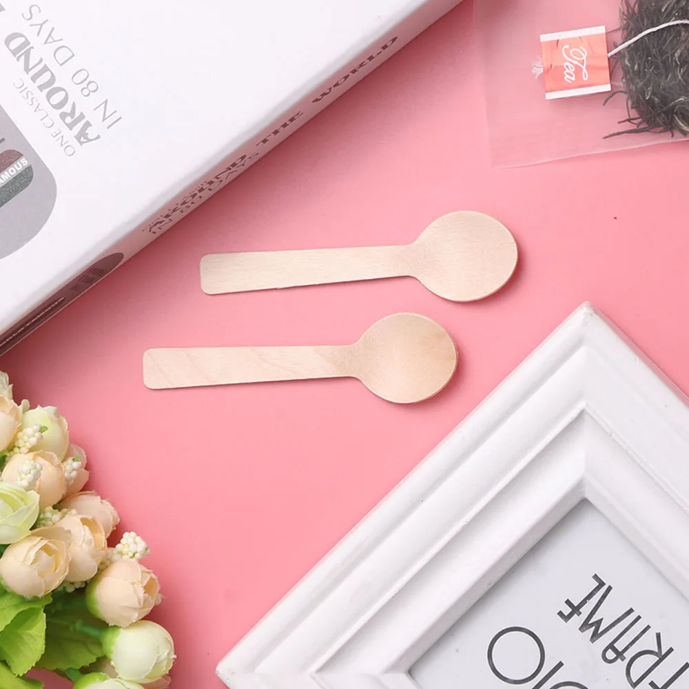 100Pcs Disposable Wooden Spoon Mini Ice Cream  Party Tableware Kitchen Safe New Wood Western Dessert Scoop Wedding tiny