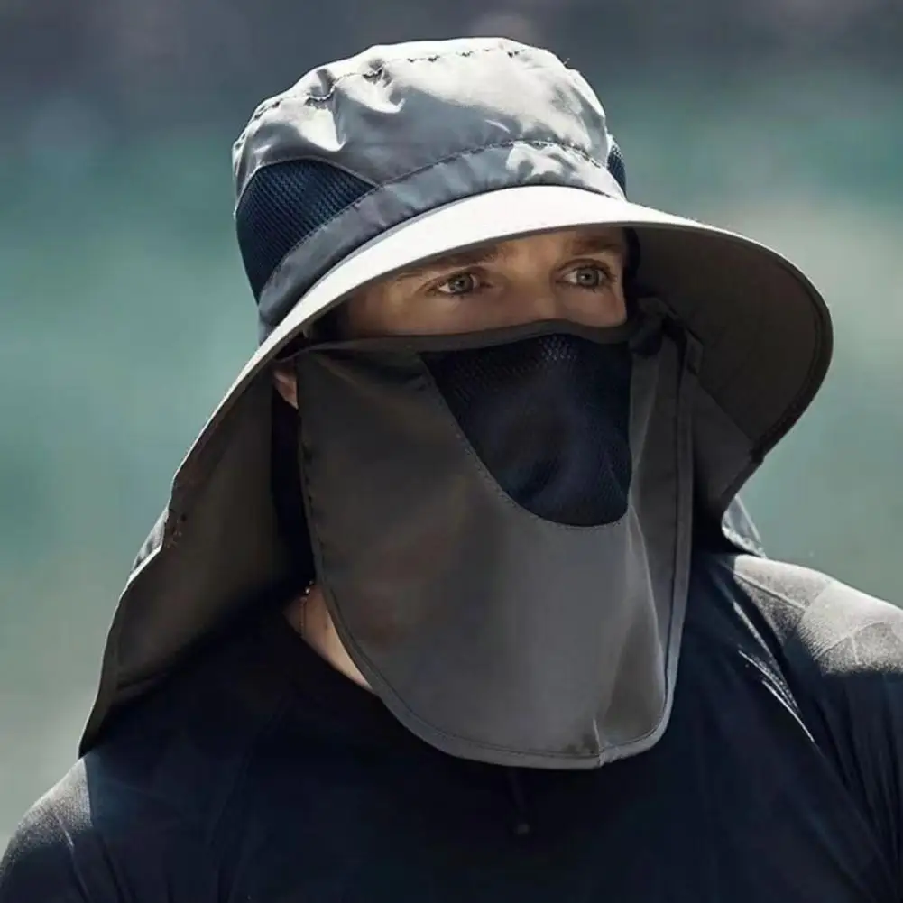 

Унисекс солнцезащитная шляпа с передней крышкой для лица, защита шеи, полая сетка, ветрозащитный фиксированный ремешок, дышащая садовая кепка для рыбалки
