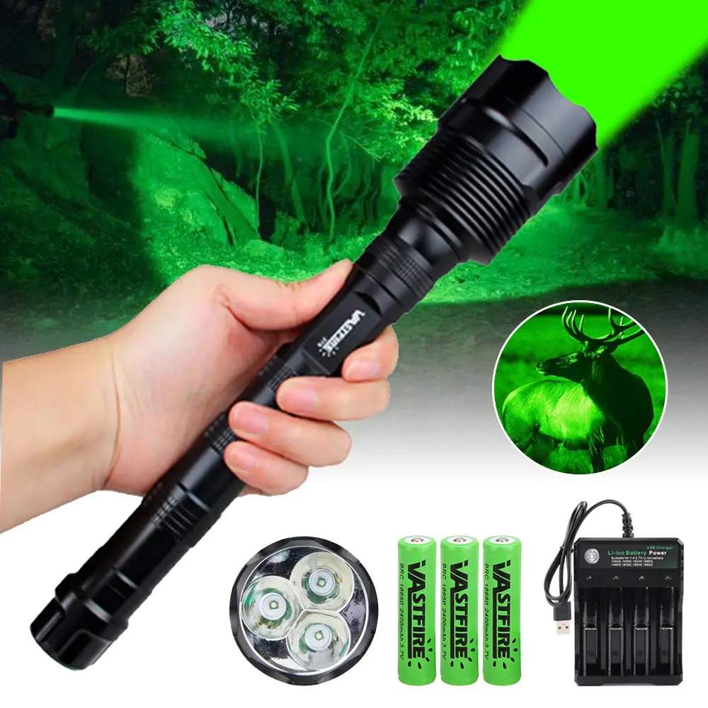 Professionelle Grün/Rot 3 * LED Jagd Taschenlampe Taktische 1-Modus Taschenlampe USB Aufladbare Coyote Hog Schwein Varmint Predator laterne