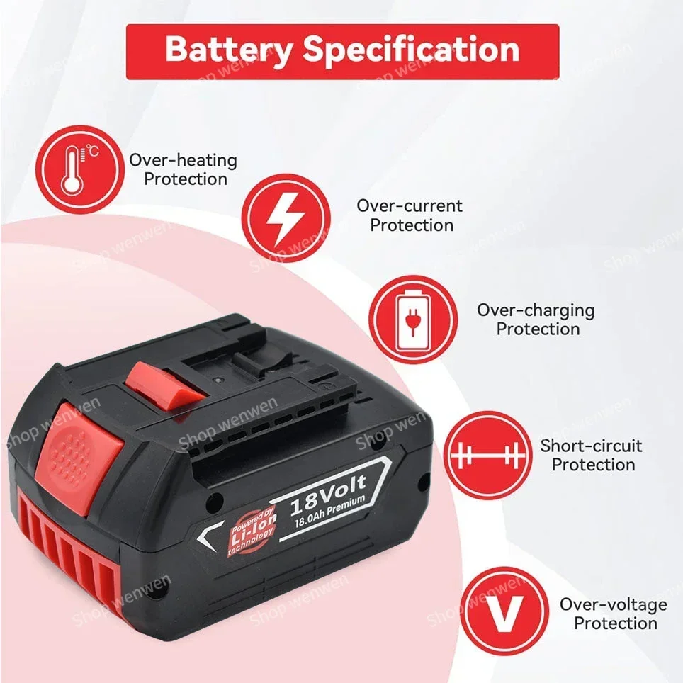 For Bosch 18V 18.0AH Rechargeable Lithium Ion Battery 18V Backup Battery Portable Replacement BAT609 BAT618G