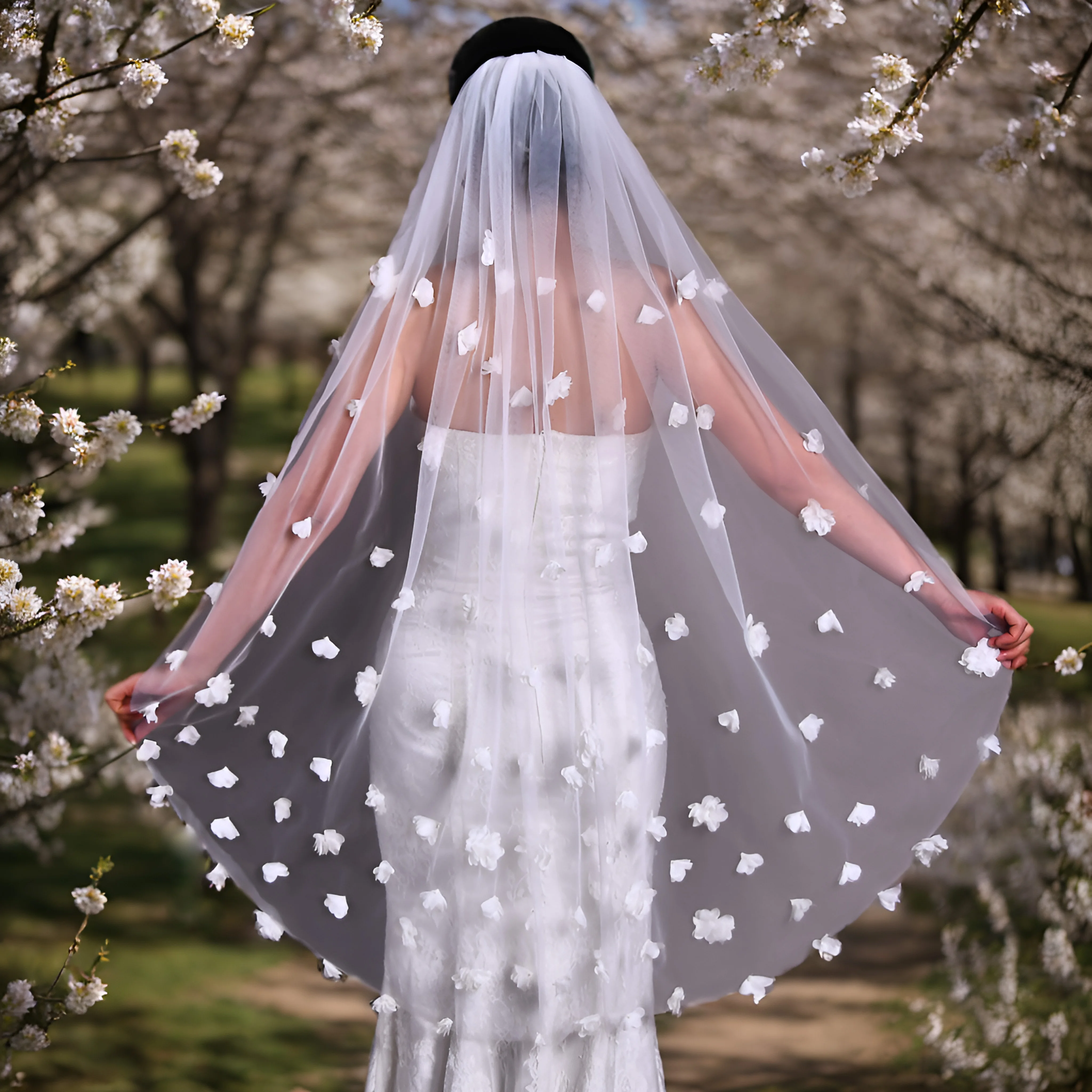 V20 3D Flower Wedding Veil Long Bridal Veil Trend Wedding Dresses Accessories Luxury Cathedral Soft Chiffon Floral Italian Tulle