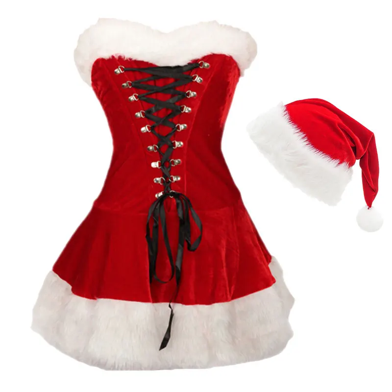 Lady Santa Claus Cosplay Costume Christmas Dress Female Christmas Costume for Plush Santa Claus Clothing Sets