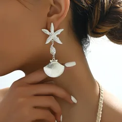 Asymmetric Exaggerated Shell Star Dangle Drop Earrings for Women Summer Beach Party Jewelry Gift