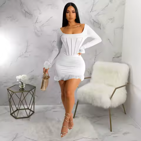 2024 European American Women's Square Neck Backless Wrap Hip Dress Slim Mini Dress Evening Dress Elegant Party Cocktail Dress