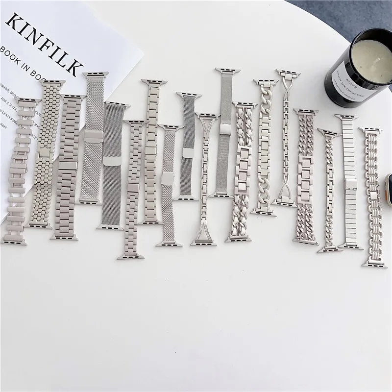 Bracelet de montre en métal de luxe pour Apple iwatch S8 ultra S7 6 5 4 3 2 1 SE, 38mm 40mm 42mm 44mm 45mm 49