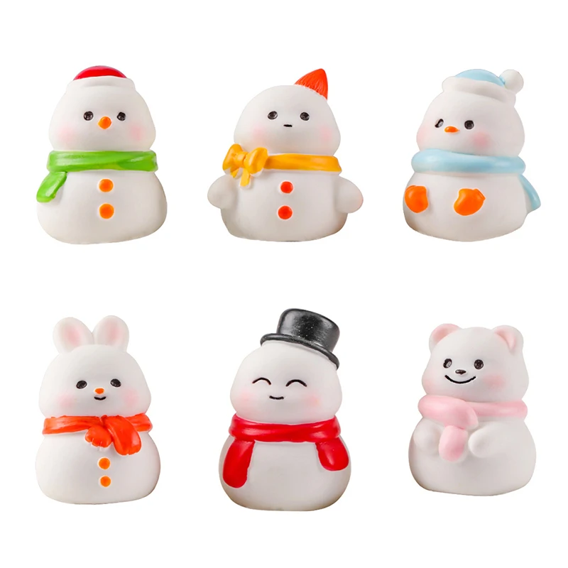 1PC Mini świąteczna figurka bałwana Cartoon Snow Rabbit Micro Landscape Ornament