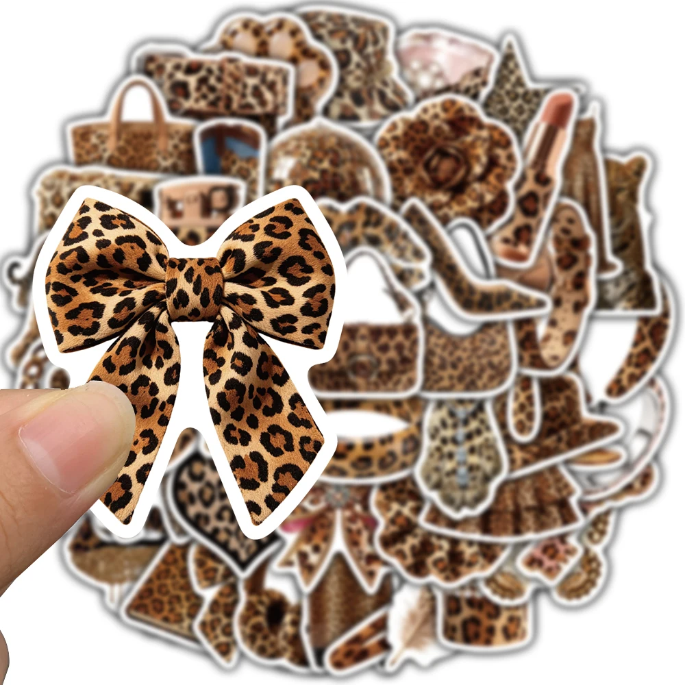 50PCS Sticker Brown Leopard Print Y2K Stationery Suitcase Skateboard Waterproof Decals Phone Folk Art Waterproof Sticker