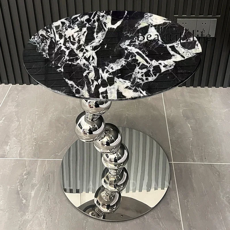 

0 Italian Light Luxury Marble Round Small Side Table Living Room Sofa Side Table Designer High-end Small Coffee Table