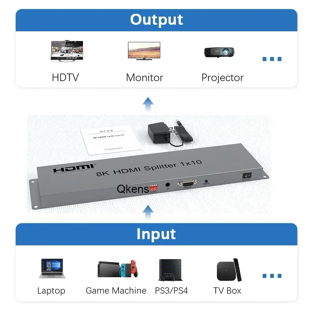 8K HDMI الفاصل 1x10 4K 120 هرتز HDMI2.1 الفاصل 1 في 10 خارج موزع الفيديو HDR 3D EDID RS232 لكاميرا PS4 الكمبيوتر إلى شاشة التلفزيون