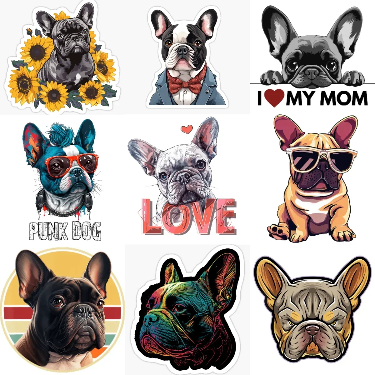 French Bulldog Cute Pets Creative PVC Car Stickers for Car Van Bicycle Window Fridge Helmet Table Wall Decal Customizable Size