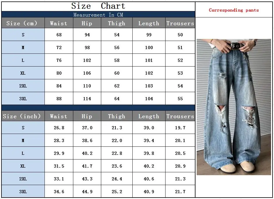 2025 Trashy Y2K Streetwear Washed Blue Baggy Ripped Jeans Hosen für Männer 90er Jahre Vintage Kleidung Straight Distressed Denim Hosen – Detail 3