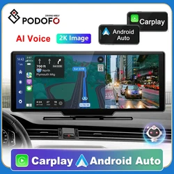 PodoNuremberg-Caméra de tableau de bord 4K, 10.26 pouces, caméra de recul, Carplay sans fil, Android Auto GPS avec commande vocale, carte Prada DVR, moniteur de voiture