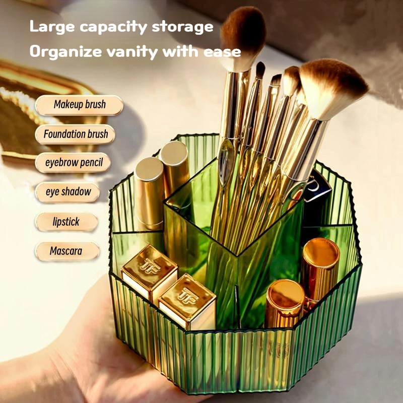 360°Rotating Dressing Table Makeup Accessories Plastic Organizer Boxes Lipstick Pencil Holder Makeup Brush Case For Cosmetics