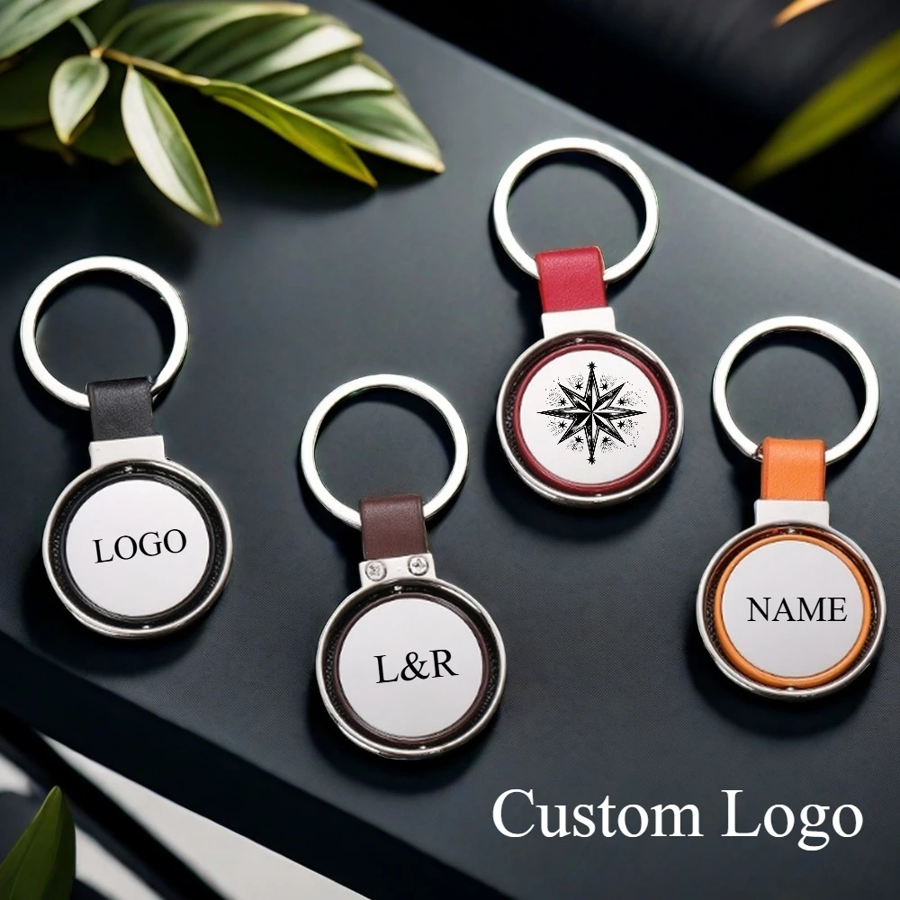 Customized LOGO Metal Circle Rotating Key Chain Blank Laser Engrave Car Keyring Personalized Advertising Promotion Keychain Gift