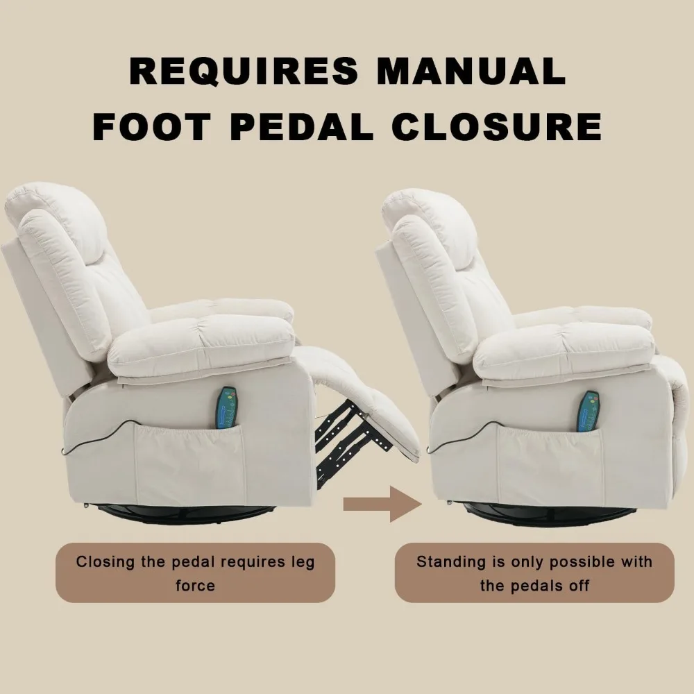 Massage Rocker Recliner Chair with Heat for Adult, Fabric Overstuffed Swivel Recliners Single Sofa Reclining Rocking Manual Home