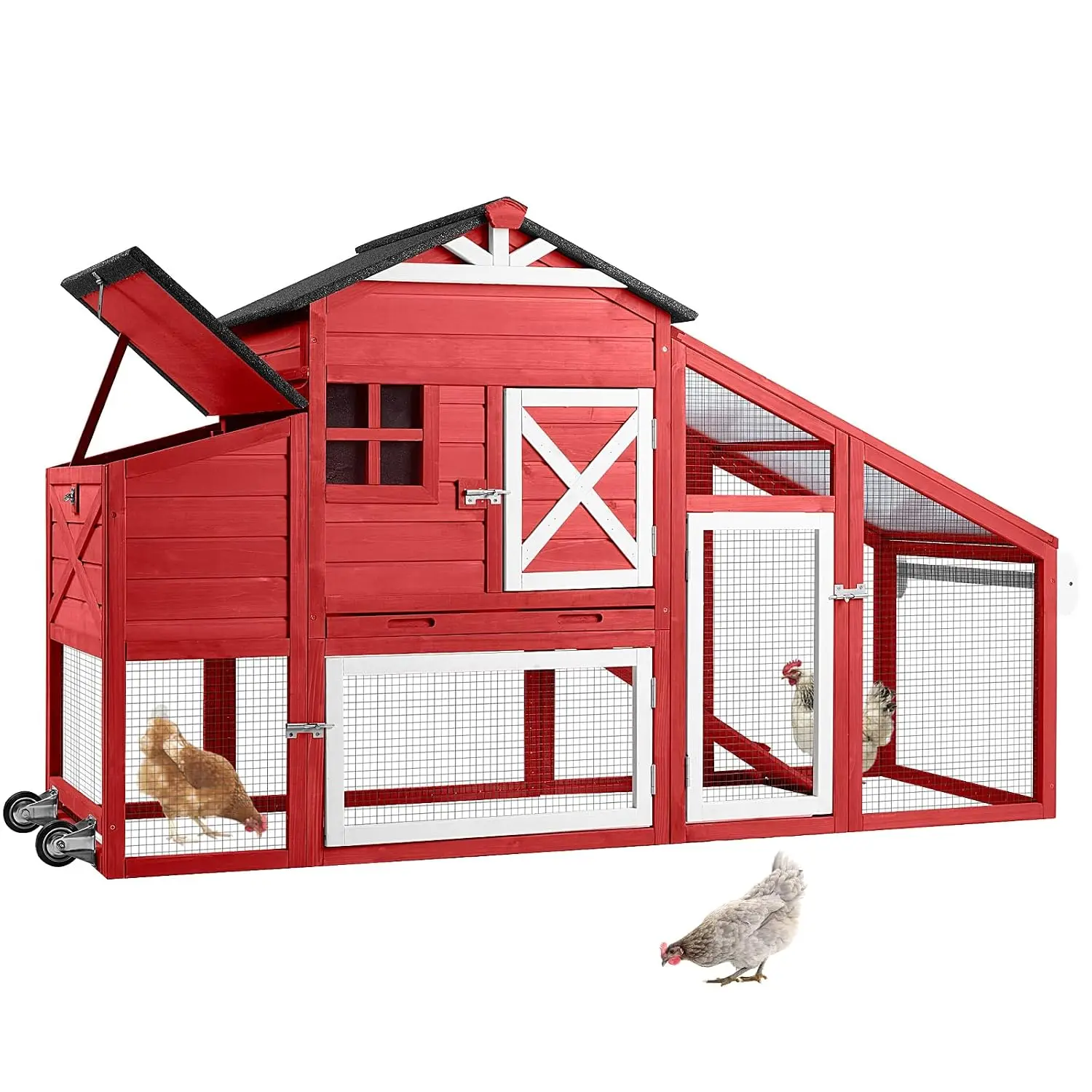 Large Chicken Coop with Nest Box & Tray, Waterproof Hen House for 2-6 Chickens, Outdoor Cage with Wheels, Customized