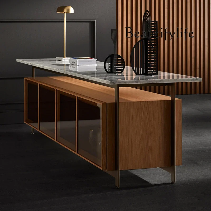 High-footed dining side cabinet Modern light luxury furniture  marble wine cabinet Log wind storage Simple decorative cabinet