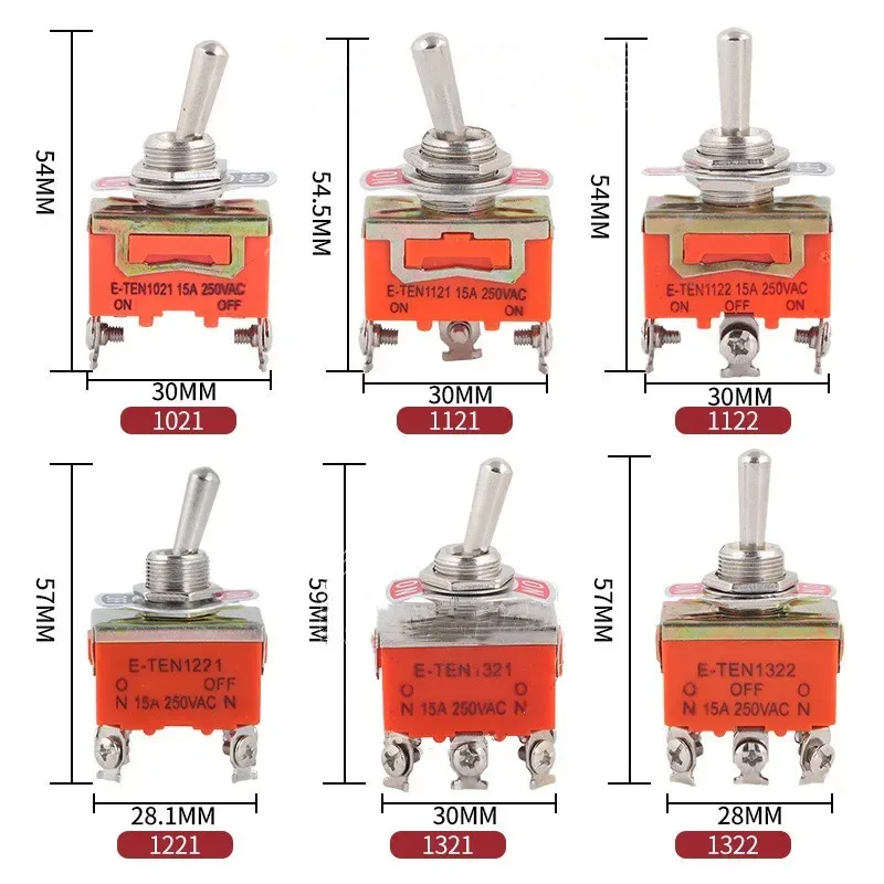 

TYPE 15A 250V Toggle Switches Miniature Thumb Lever On Off Electronics SPST SPDT DPDT Power Rocker Waterproof Cap