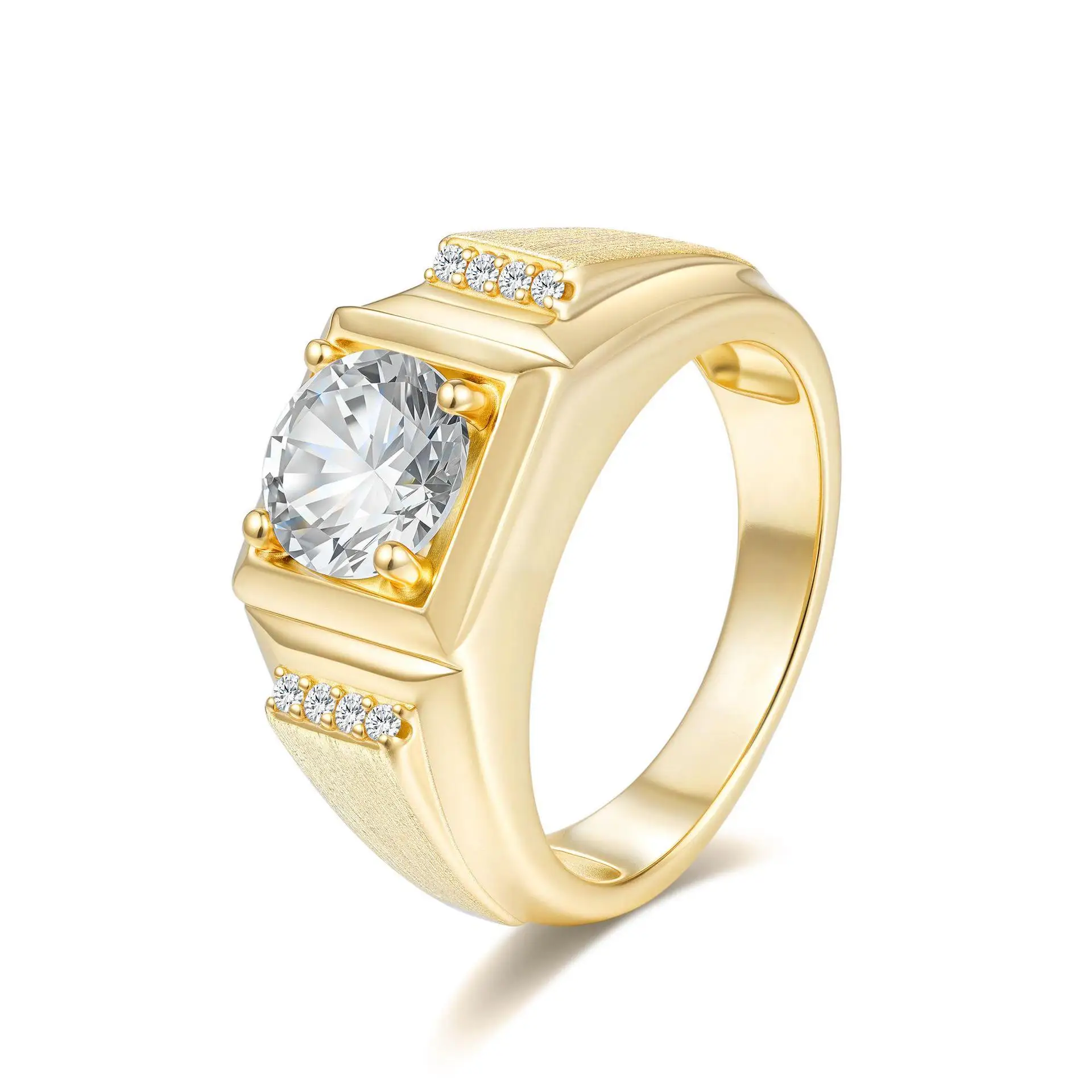 Luxurious 14K Gold 2ct D Color Moissanite Ring Brushed Elegant Platinum Pt950 for Women Fine Jewelry Gift