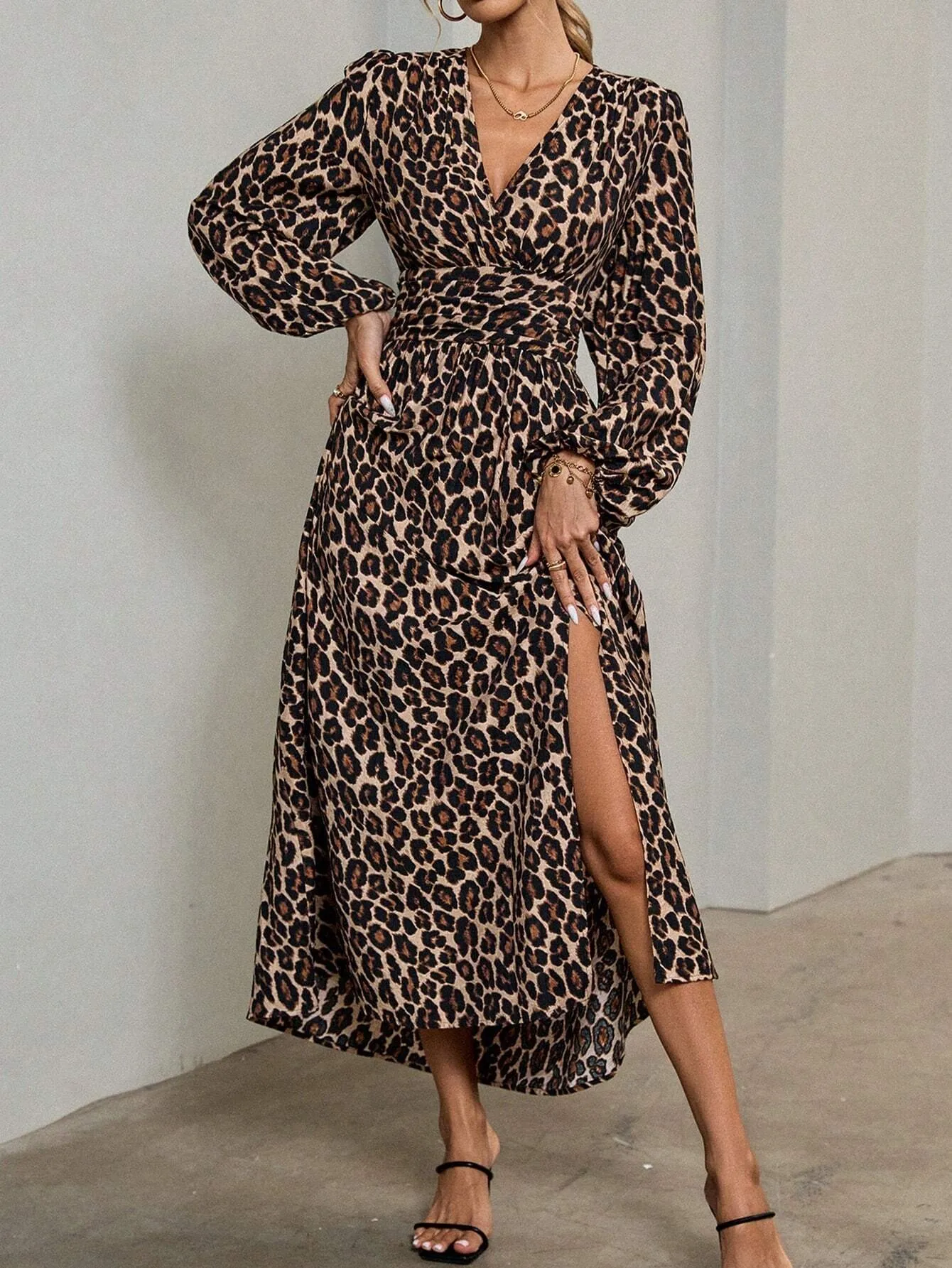 Französisches Retro-Kleid mit Laternenärmeln und Schlitz für Damen, Winter 2025, Strick-Bodycon-Maxikleid – Detail 28
