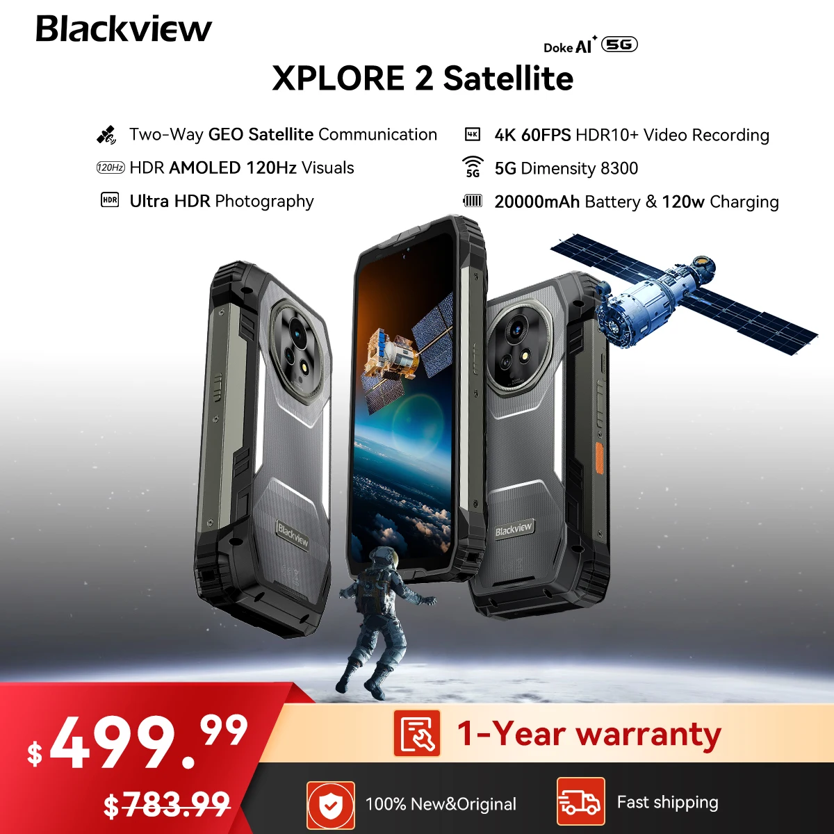 Blackview XPLORE 2 Satellite Rugged Smartphone, Android 15, 20000mAh Battery,6.73