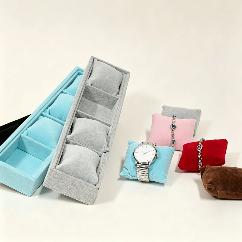Watch Storage Box High Appearance Level Flannelette Table Display Tray Bracelet Bangle Watch Multi-grid Column