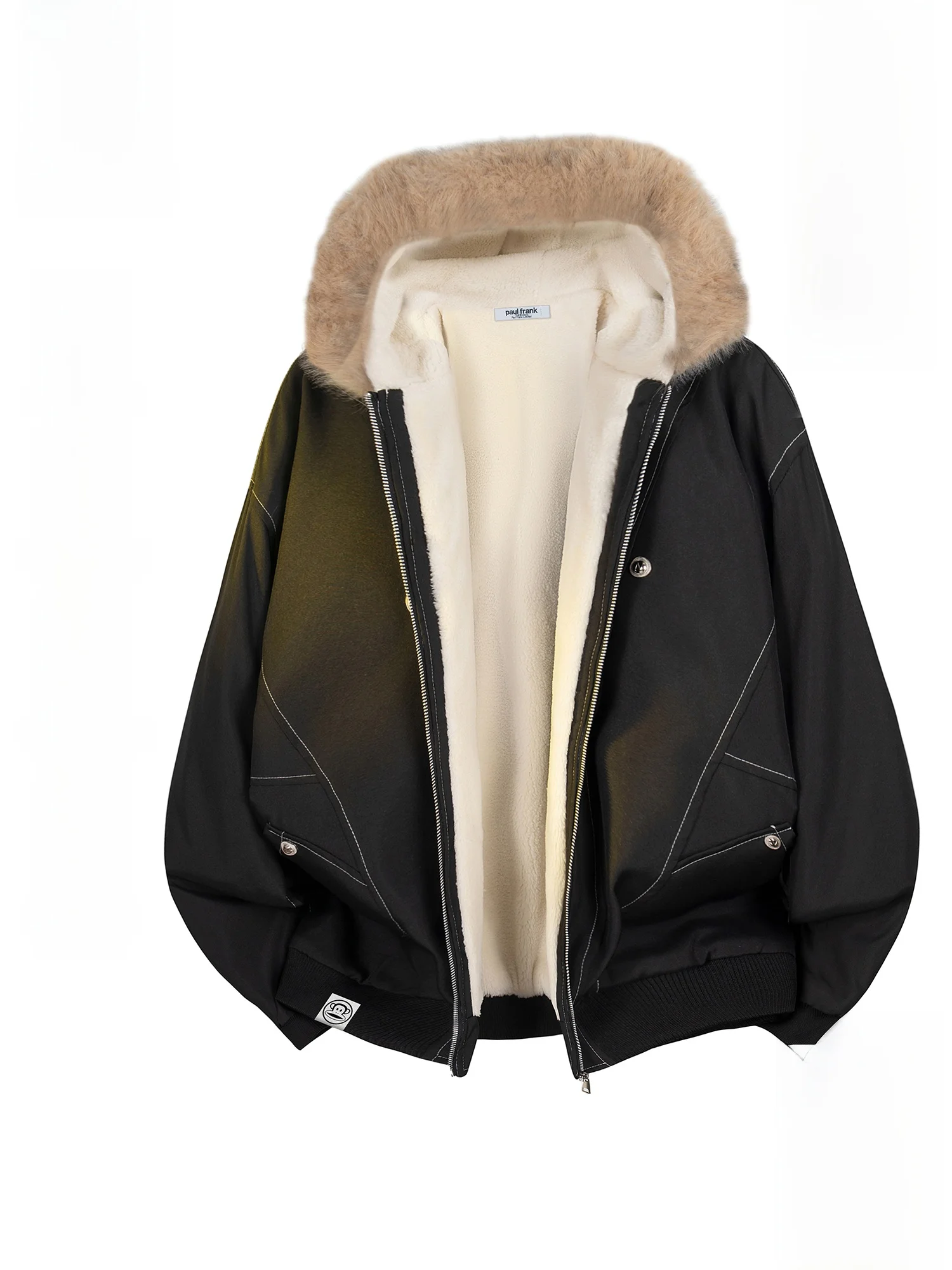 

Мужская зимняя куртка Paul Frank с флисовой подкладкой, утепленная, из хлопка, с капюшоном, повседневная, с меховым воротником, молодежная, свободного кроя, длинная, с длинными рукавами.
