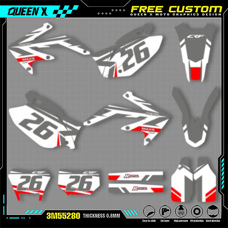 

Queen X MOTOR Custom Team Graphics Decals Stickers Kit For Honda 2005 2006 2007 2008-2018 CRF450X 010